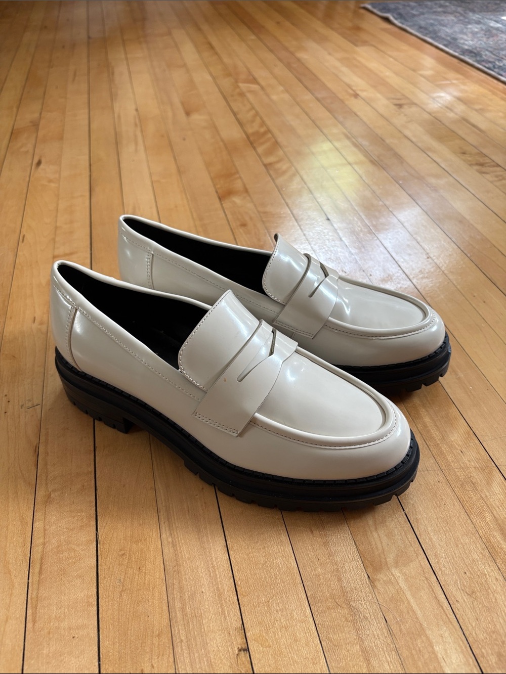 Classic Cream Penny Loafers with Black Lug Sole - Men